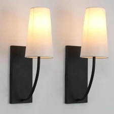 Set of 2 Black Brass Fabric Wall Sconce Bedside Indoor Light, Boho Modern Vin...