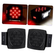 Square LED Trailer Tail Lights - 12V Smoked Red Submersible Stop Smoke Lens