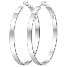 EXGOX 4MM Wide Silver Hoop Earrings for 60 millimeters, Wide-Silver 50mm