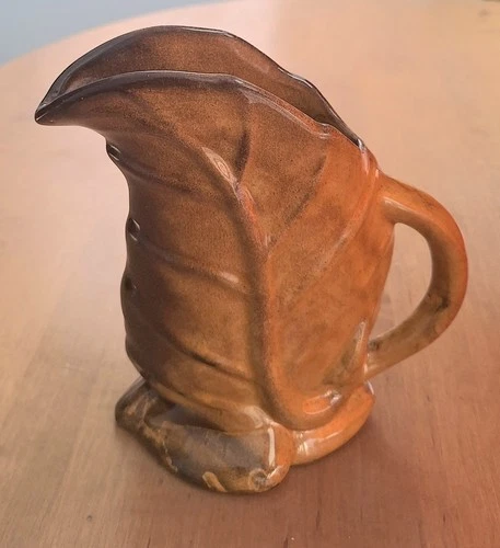 Anna Van Briggle Yellow/Brown Leaf Pitcher 6"H