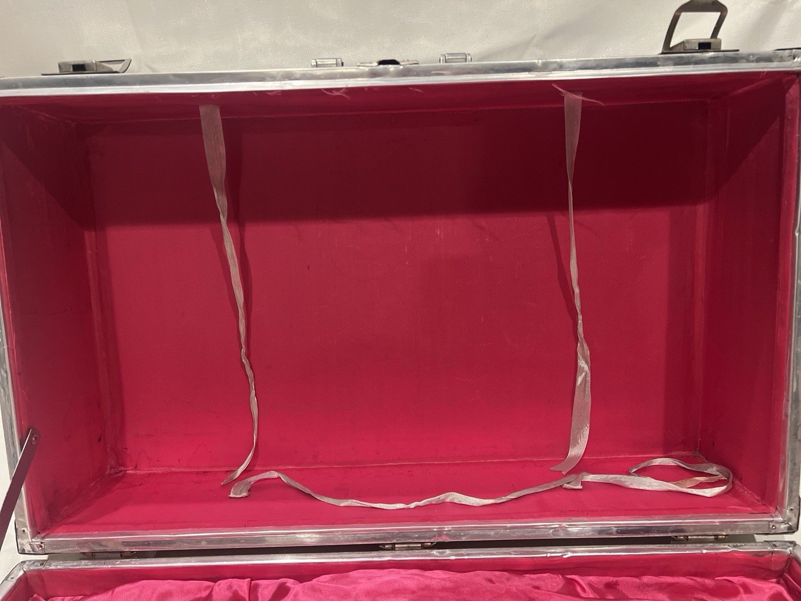 Vintage Aluminum Trunk w/ Pink Satin Interior – Industrial Case – Mid Century