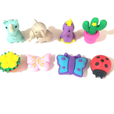 Pull Apart Erasers Animals Butterflies Lady Bug Cactus Colorful 3D Lot of 8