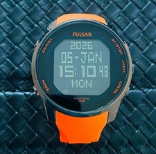 SEIKO PULSAR W861-X006 Digital Watch Big Face Black LCD Orange Band Rare Model