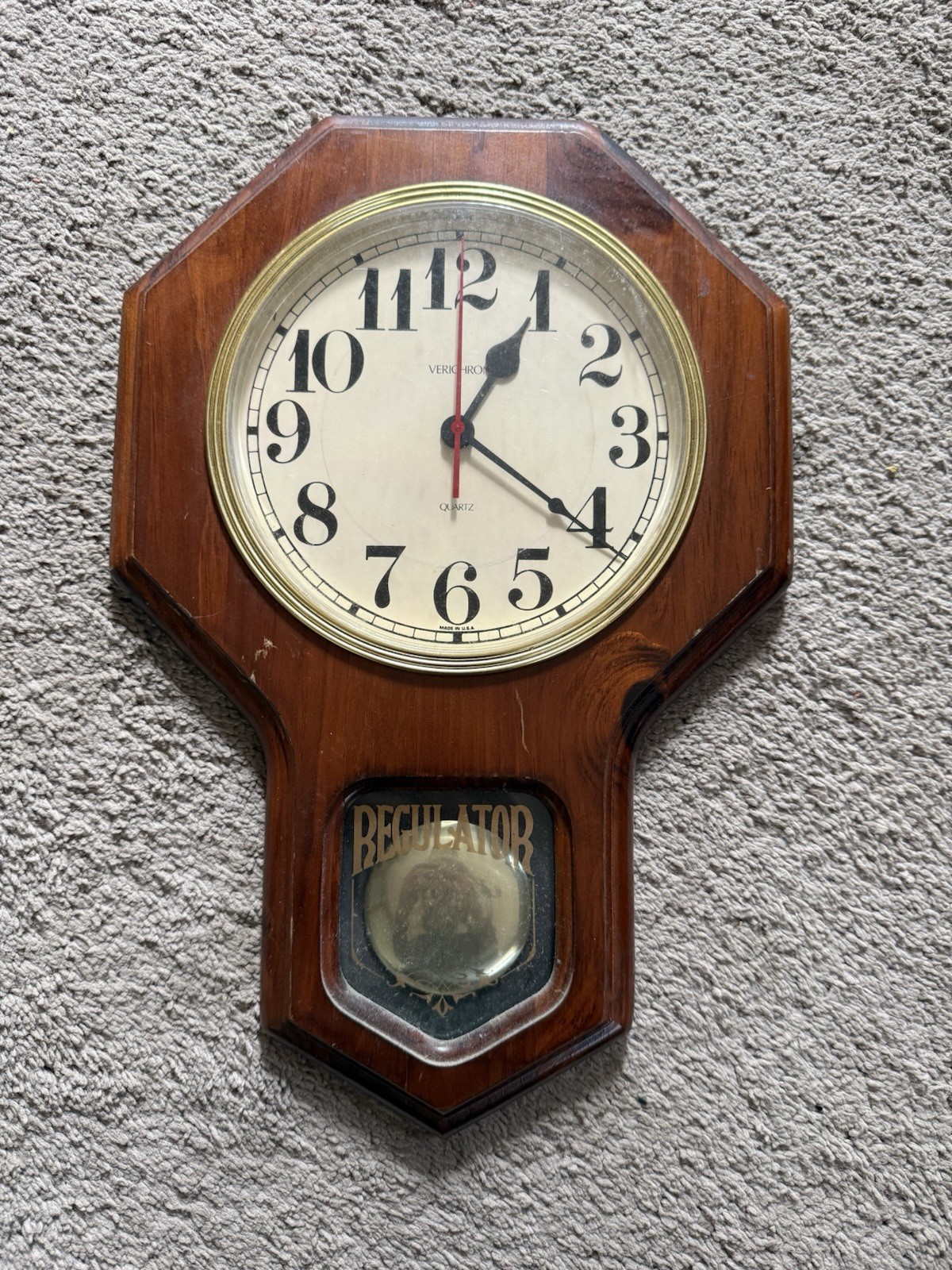Verichron Regulator Wall Clock Brown real Wood Analog Quartz 17x11.5 works great