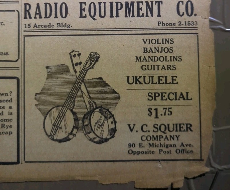 APR 30, 1929 NEWSPAPER PAGE #2494- V.C. SQUIRE COMPANY, BANJOS, UKELELE SPECIAL 