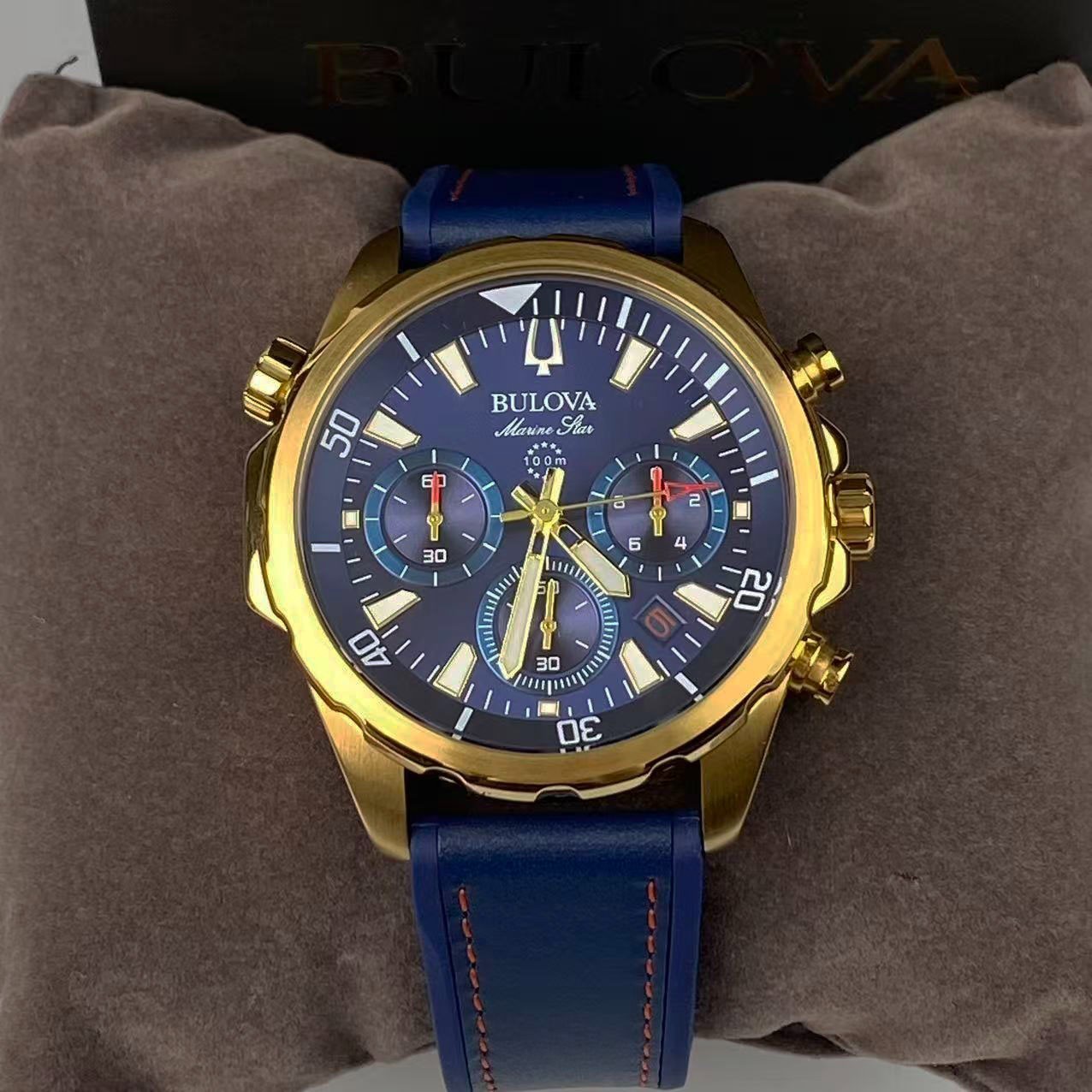New Bulova Marine Star 97B168 Blue Dial Men's Chronograph Quartz Watch ...