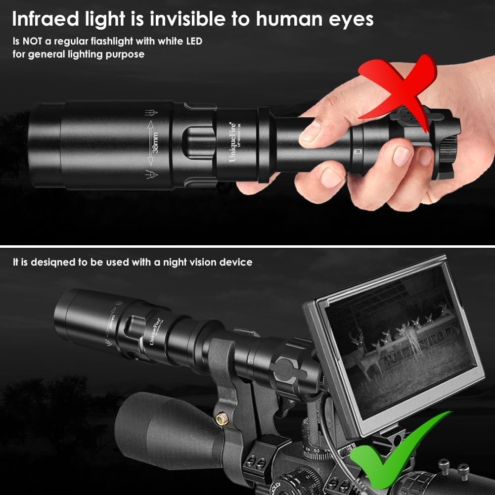 Upgrade 1605n T38 IR 940nm Illuminator Led Infrared USB Rechargeable Flashlight