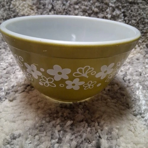 Vintage Pyrex 401 Spring Blossom Green Crazy Daisy Serving  Bowl