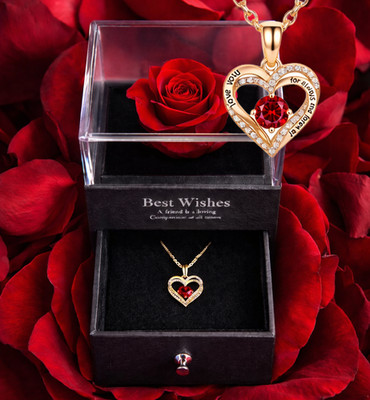 Heart Necklace+Jewelery box Gift Set Rose Box Pendant Romantic For Her Valentine