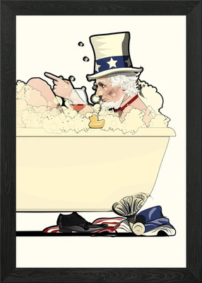Uncle Sam in the bath Gerahmtes Wandbild Poster Leinwanddruck Bild