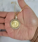 Lady Liberty Coin Pendant Round Lab Created Diamond 14K Yellow Gold Plated