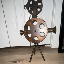 Vintage Metal Movie Projector Sculpture Bronze Carvings Matte Finish Figurine