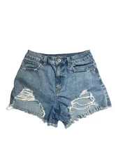 Rewash Jean Shorts Womens Juniors 1 Blue Jean 2" Denim Super High Rise Cut Off