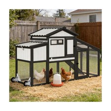 Chicken Coop and Run with Wheels, Portable Two Story Rabbit Hutch Indoor Outd...