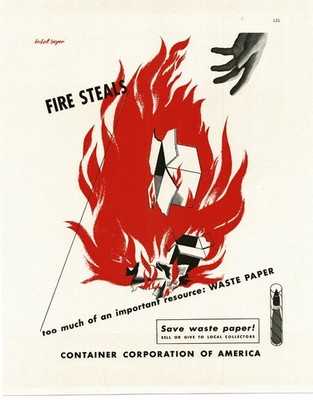 1942 Container Corp of America Fire Steals Waste Paper Herbert Bayer Vintage Ad