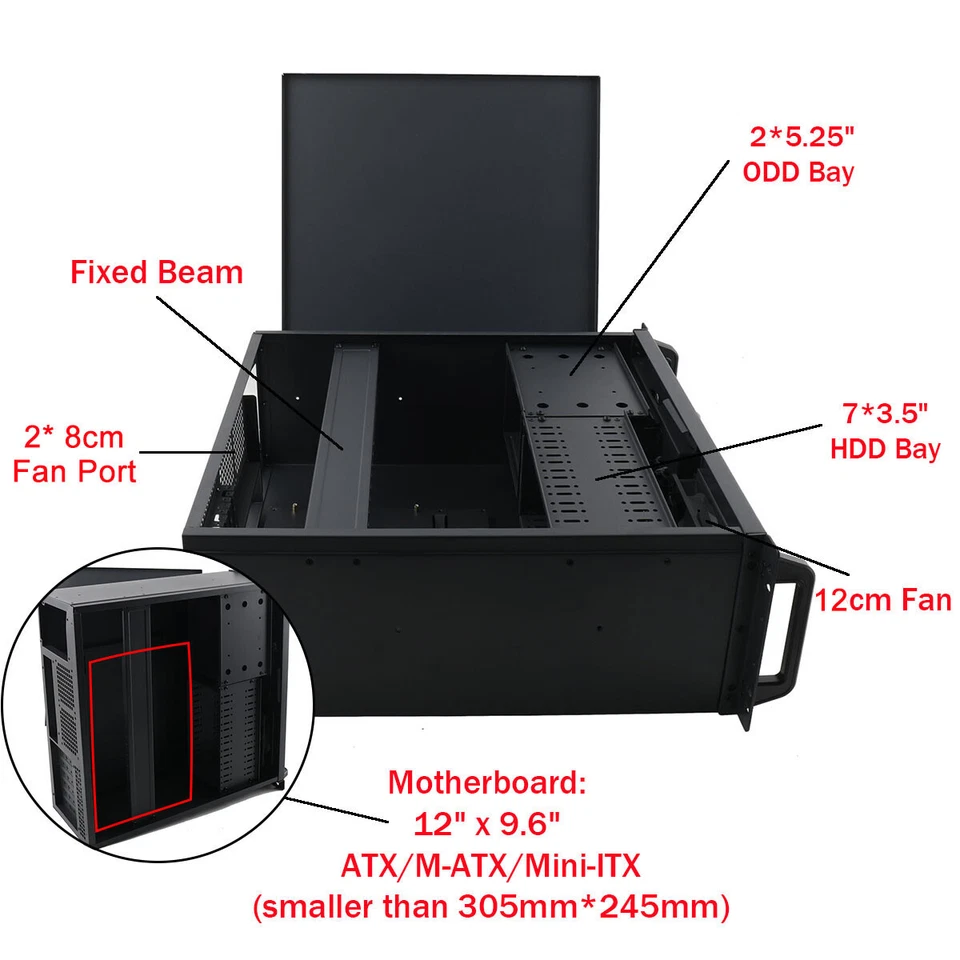 Корпус серверного корпуса 4U для монтажа в стойку компьютерный корпус отсеки для жестких дисков 7X3,5 дюйма пути для дисководов 2X5,25 дюйма - Изображение 4 из 4