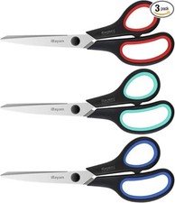 3-Pack 8" Heavy Duty Scissors with Ultra Sharp Blades and Comfort Grip Handles -