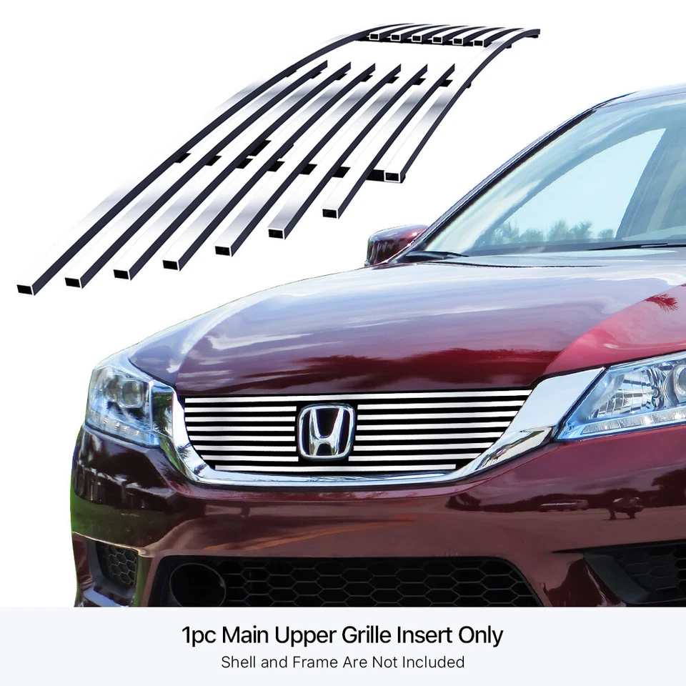Compatível com 2013-2015 Honda Accord Sedan inserção superior de grade de tarugo cromada de aço inoxidável - Imagem 3 de 4