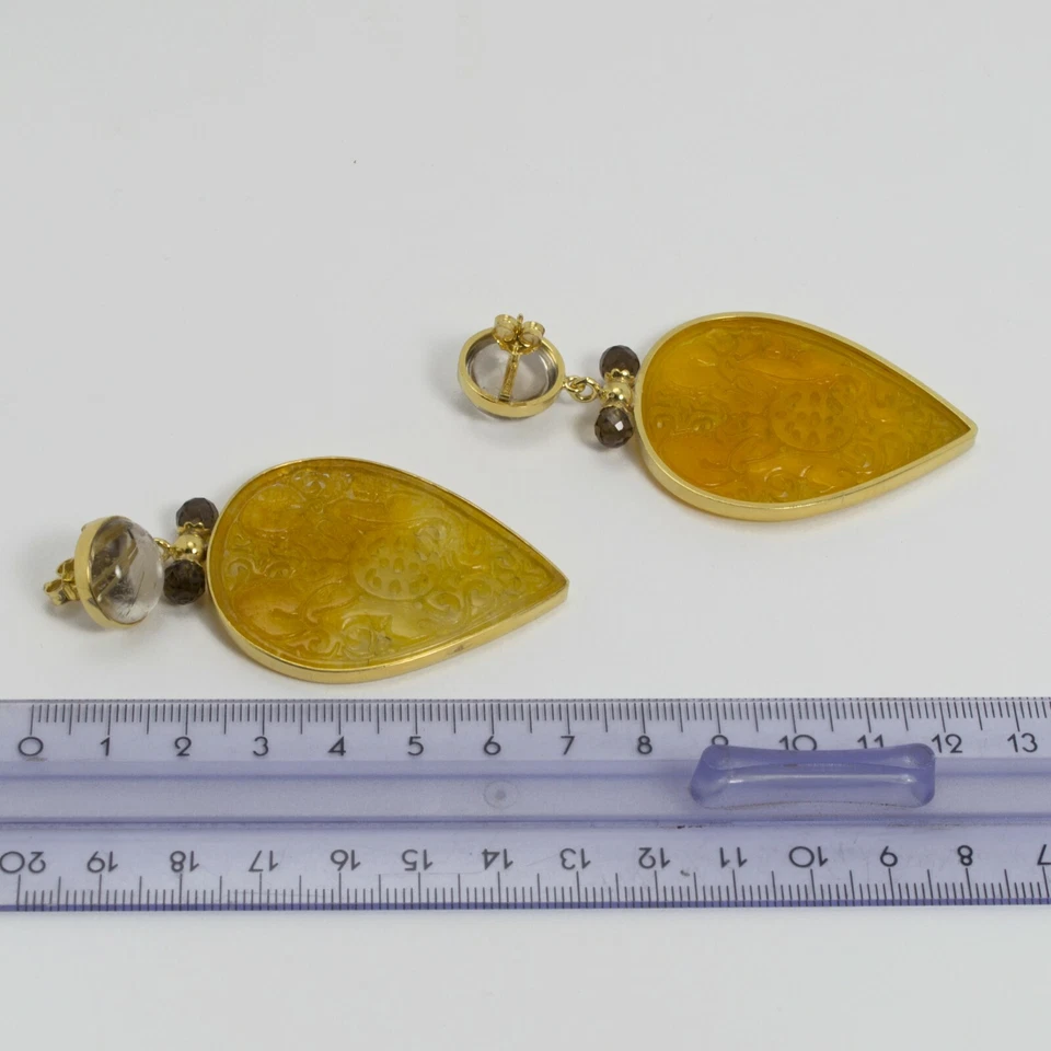 ORECCHINI IN ARGENTO 925 DORATO CON QUARZO RUTILATO E GIADA AGHT 0719 - Immagine 3 di 3