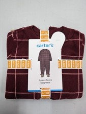 New Carter's Kid Boys 1-Pc Red Plaid/Blue Cars Fleece Footie Pajamas 6-9Mo SW2