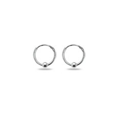 Ball Bead Small 10mm Endless Thin Round Hoop Earrings in 925 Sterling Silver