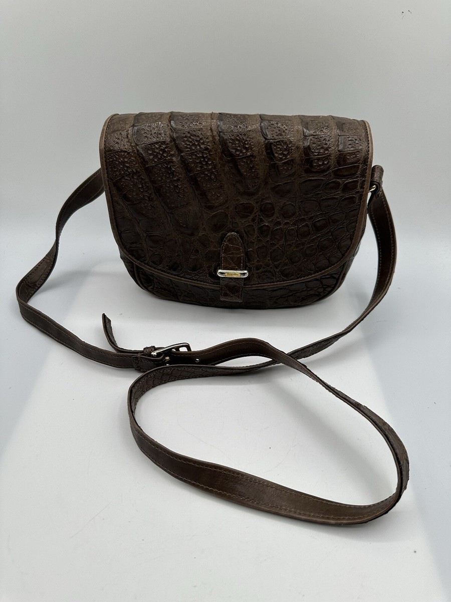 Donna Elissa Brown Italian Crocodile Leather Shoulder Crossbody