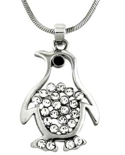Beautiful Penguin Pendant and  Necklace Clear Crystals Rhodium Plated Gift Boxed