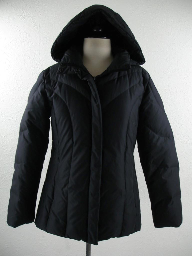 Women's M Calvin Klein Black Puffer Quilted Jacket Coat Parka Removable Hood Zip