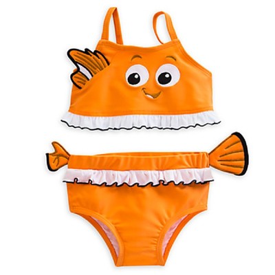 DISNEY STORE FINDING NEMO CUTE 2-PC CHARACTER COSTUME SWIMSUIT DIMENSIONAL FINS