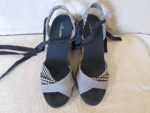 Union Bay Espadrille Ankle Strap Platform Wedge Heels Shoe 9 M Blue/White Casual - Picture 6 of 6