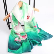 100% Silk Satin Scarf Women neckerchief Shawl Wrap Floral green pink red JH4-12