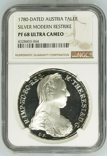 Austria 1780-Dated Restrike Maria Theresa Taler Silver Coin NGC PF68 Ultra Cameo