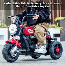 3 Wheel Kids Ride On Motorcycle 6V Powered Electric Dual Drive Toy Car Red,