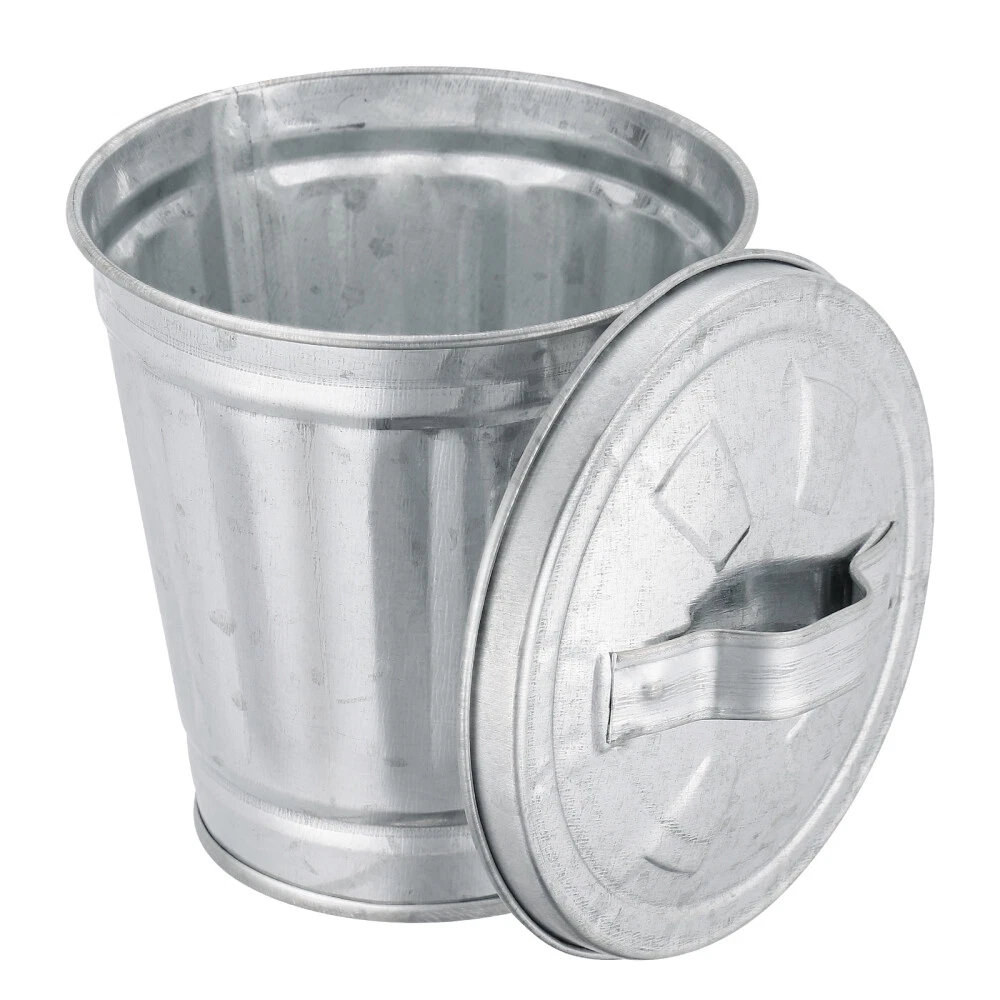 1pc Storage Bin Galvanized Trash Can with Lid Galvanized Planters