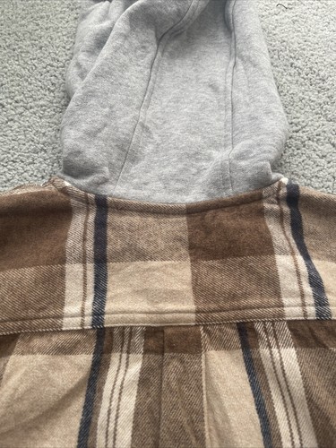 Vans Boys Sz. M 10-12 Flannel Beige Plaid Hoodie Hoody Long Sleeves Shirt NWT - Picture 4 of 12