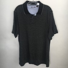 Tasso Elba Mens Polo Shirt M Black Striped Golf Wear Short sleeve