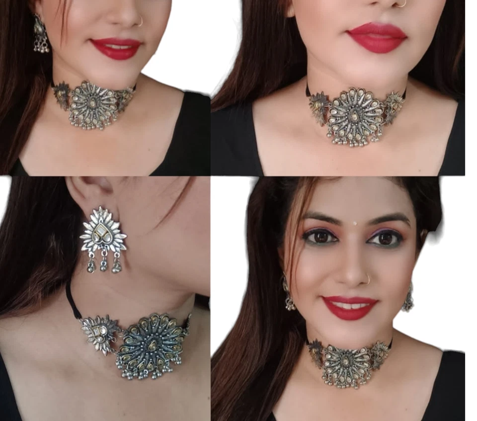 Ожерелье колье ювелирное богемное окисленное серебро индийский традиционный болливудский стиль - Изображение 2 из 4