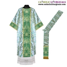 NEW Metallic Green Deacon Dalmatic Vestment & Deacon's stole, American Dalmatic