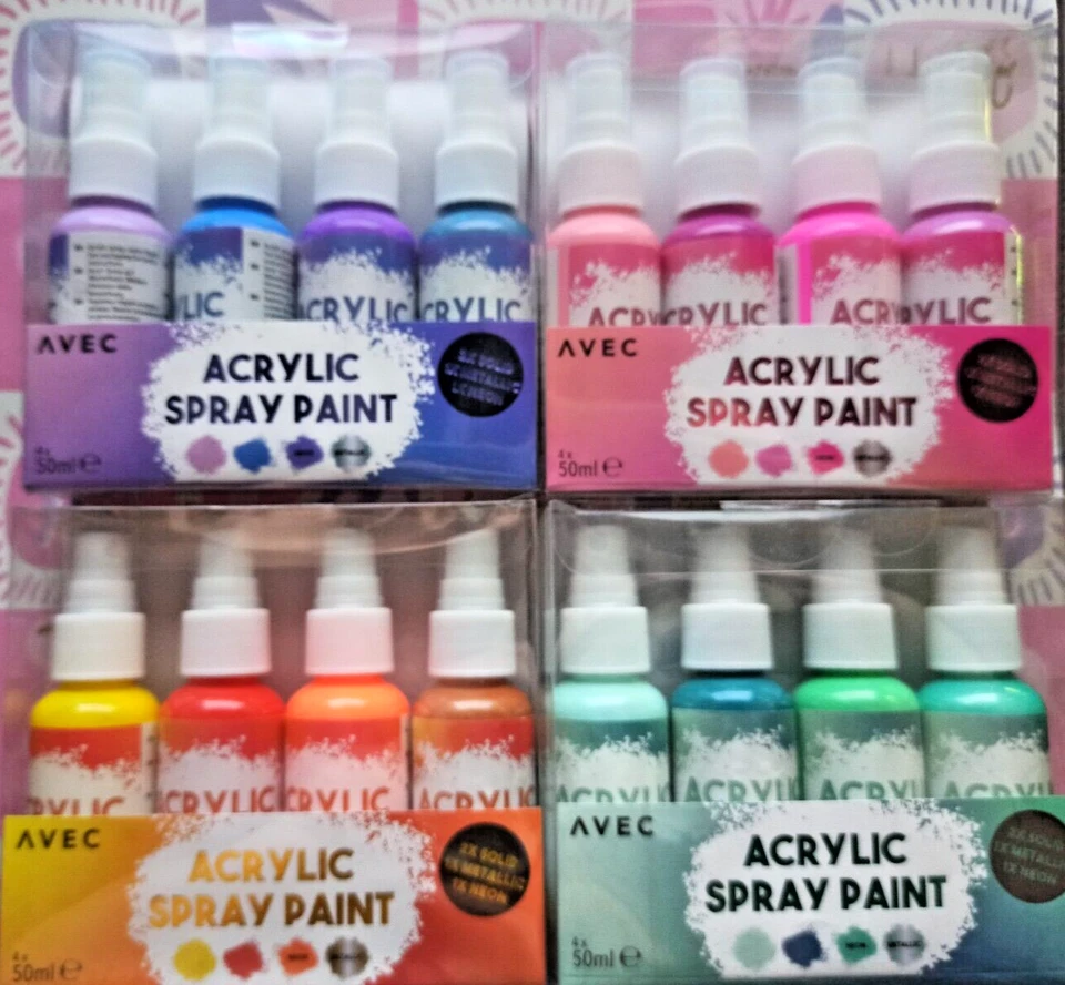 AVEC Acrylfarben Set 4x50ml/16x50ml, Sprühflaschen, Acryl Spray, Metallic Neon Solid