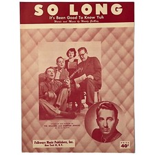Vintage Sheet Music SO LONG It's Been Good To Know Yuh 1950 Woody Guthrie