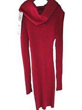 Amazon Essentials Red ribbed knit long sleeve cowl turtle-neck dress small (6-8)