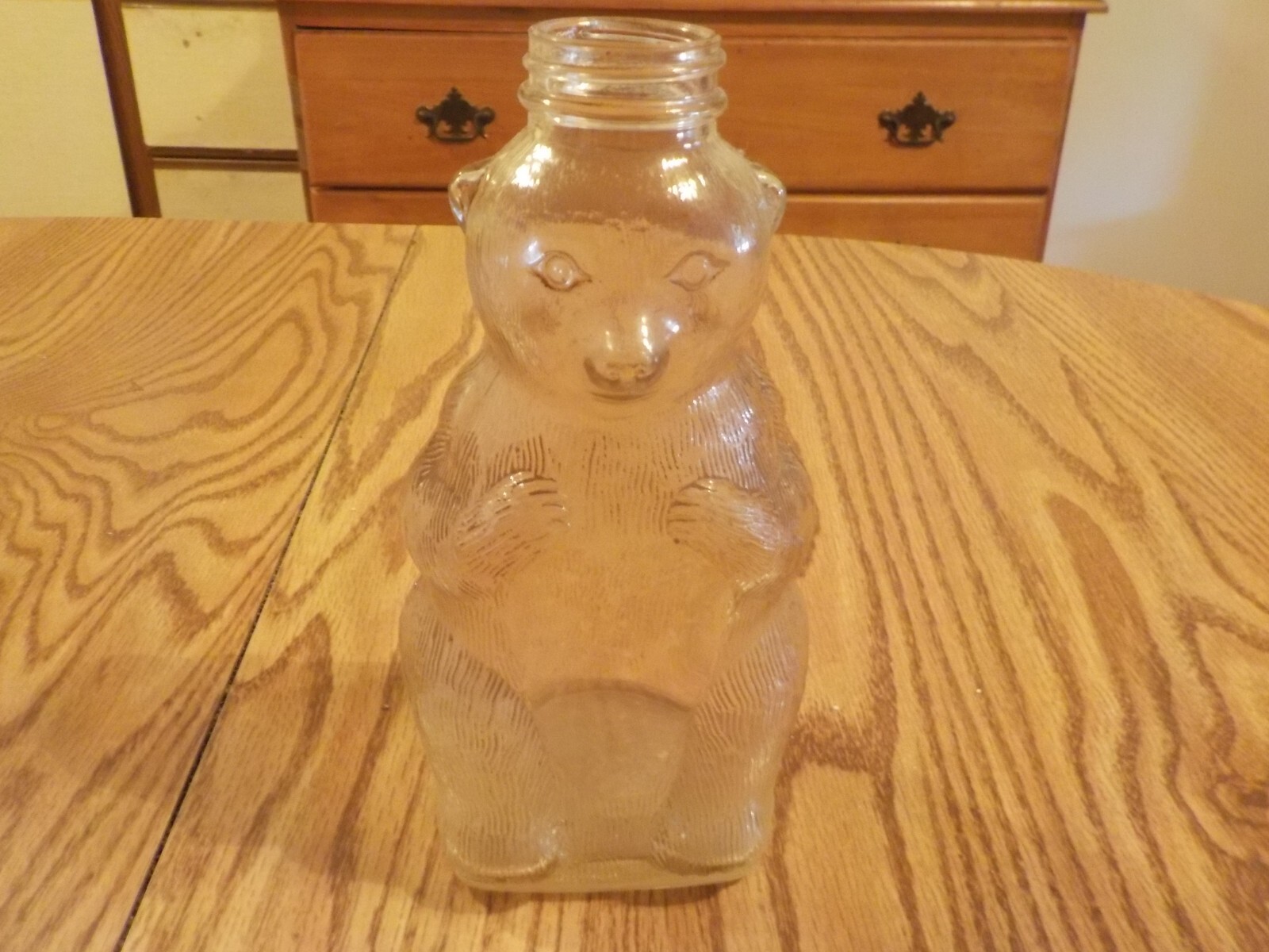 Vintage Snow Crest Glass Bear Bottle Bank No Lid 71/2" 1950's