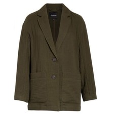 NWT Madewell Dried Olive Crinkled Cotton Blazer Granola Rustic Capsule