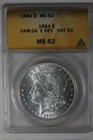 1884 1.00 ANACS MS62 VAM-2A E REV HOT 50 Morgan Silver Dollar,Miss Liberty Head