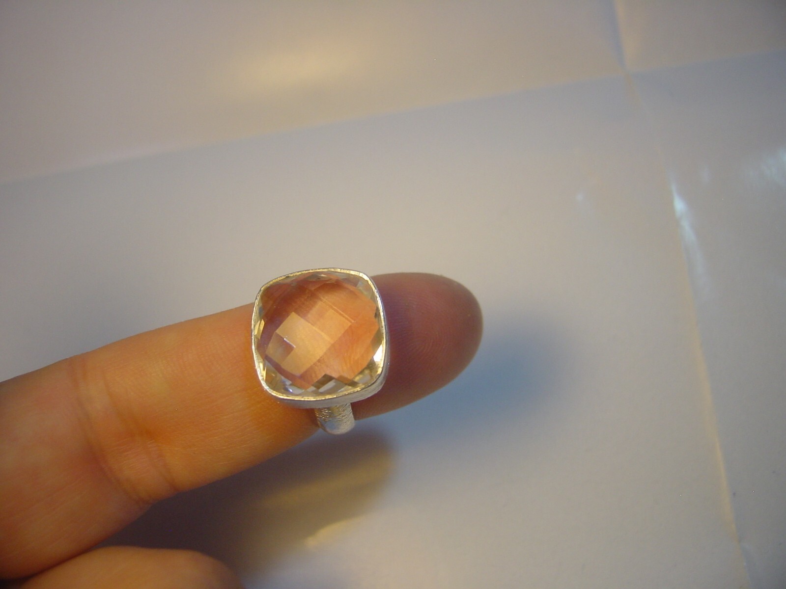 Solid Silver superb natural square white zircon-c… - image 10