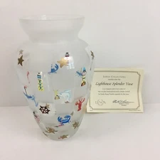 VTG Lenox Lighthouse Splendor Glass Vase Nautical Hand Painted Signed PKP