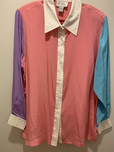 Vintage Linea von Louis Dell 'Olio 2x 100 % Seide Knopfleiste abnehmbare Schulterpolster Top - Bild 6 von 16