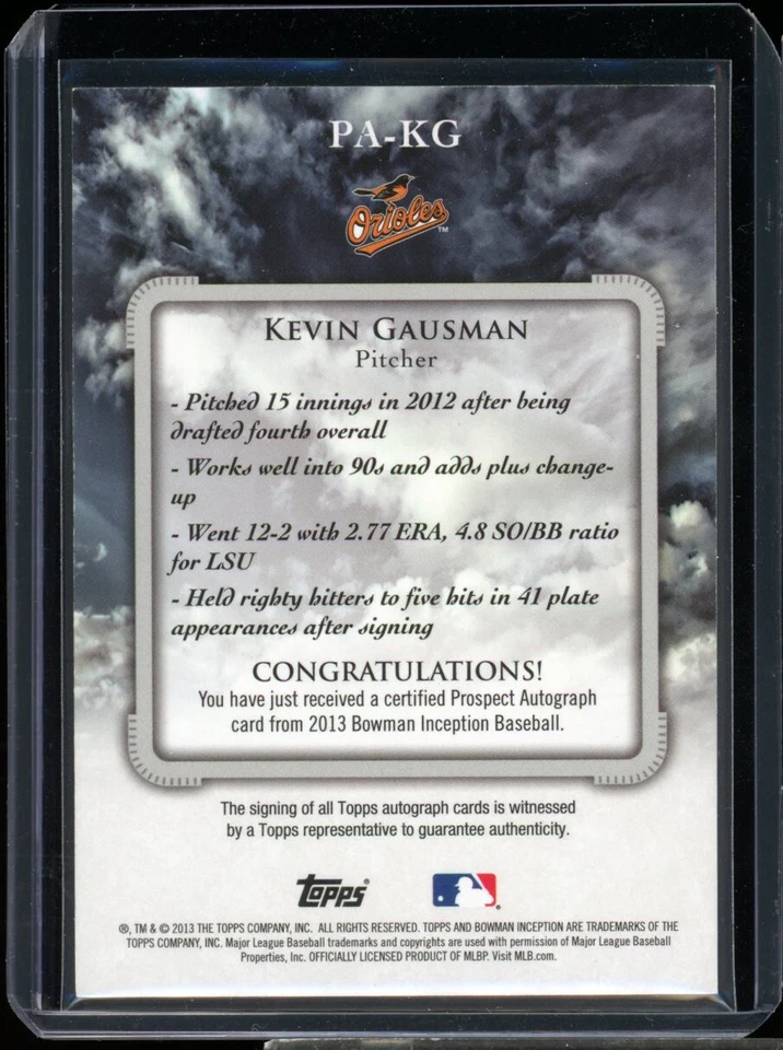 2013 Bowman Inception KEVIN GAUSMAN rookie RC autograph AUTO blue jays - Image 2 of 2