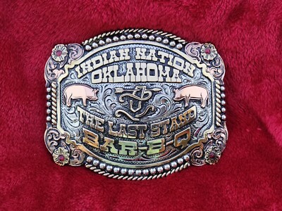 COOKOFF PITMASTER''INDIAN NATION''CHAMPION TROPHY BAR-B-Q BELT BUCKLE RARE-X55