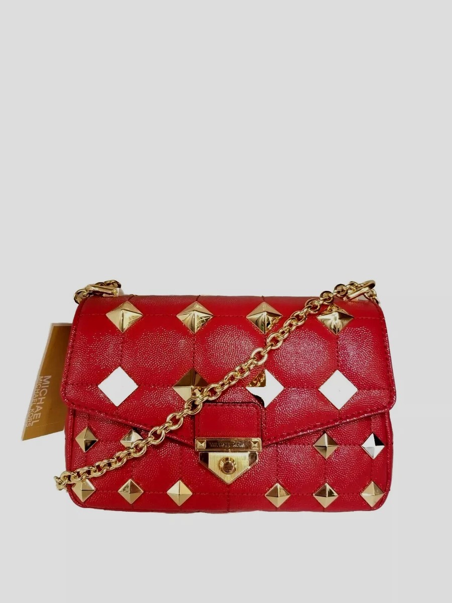 NWT! MICHAEL KORS SOHO SMALL CRIMSON 🔥🔥 STUDDED CHAIN LEATHER SHOULDER BAG
